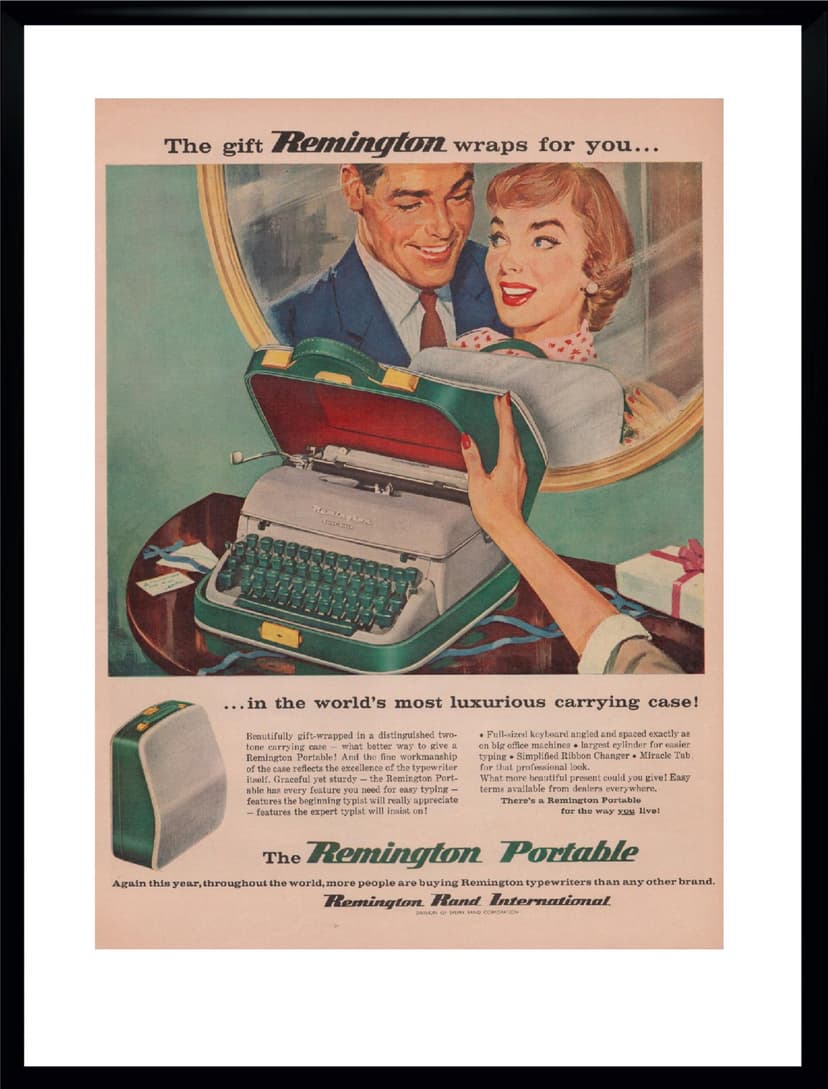 Plakat reklamowy Remington Portable, 40x30 cm, multikolor, USA, lata 50.