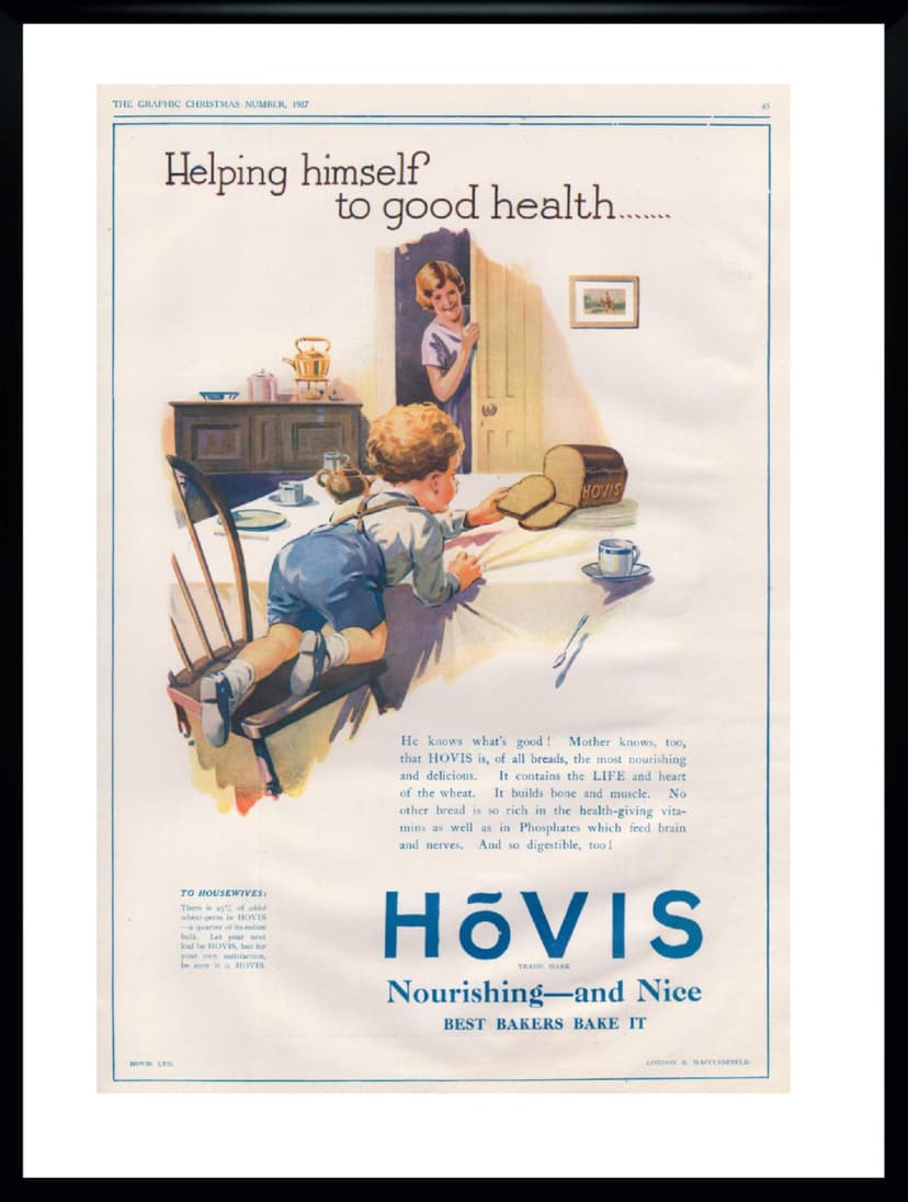 Plakat reklamowy HOVIS, Art déco, beżowy, Wielka Brytania, lata 20., 30x40cm