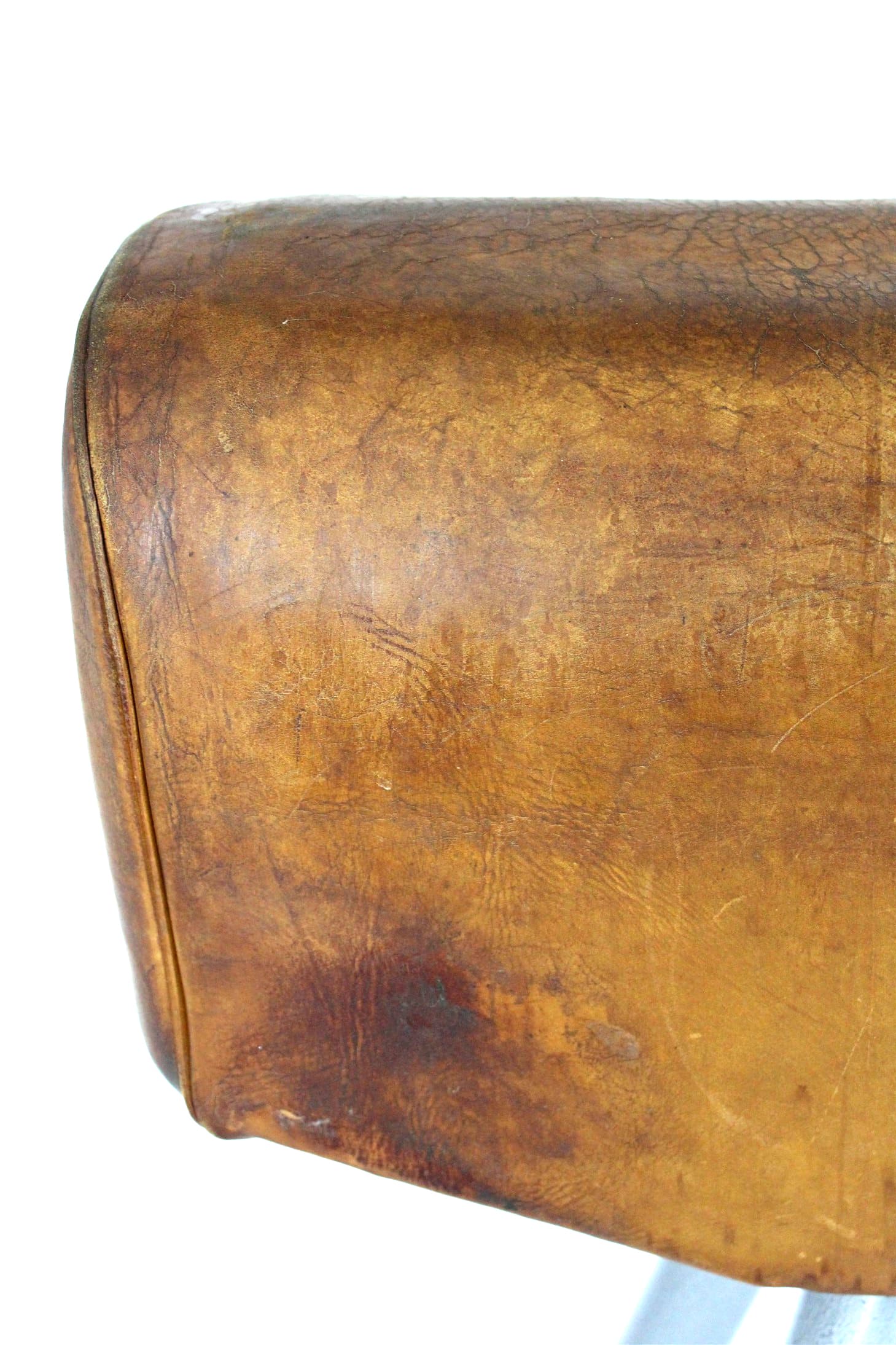 Koń gimnastyczny, skóra naturalna brązowa, stal szara, Polska, lata 50. - 167415