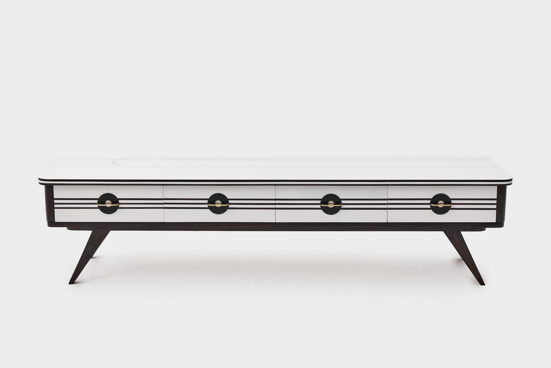 Komoda lowboard, czarny, drewno orzechowe, szkło, Dania, lata 60. - 167521