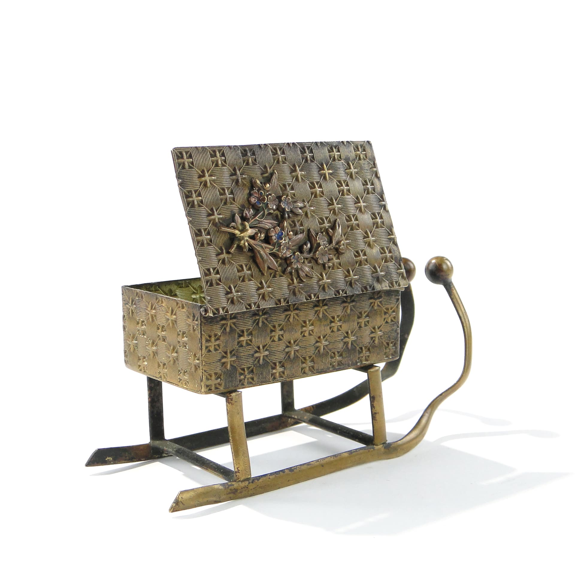 Francuskie pudełko na biżuterię w kształcie sani, XIX w - 167659