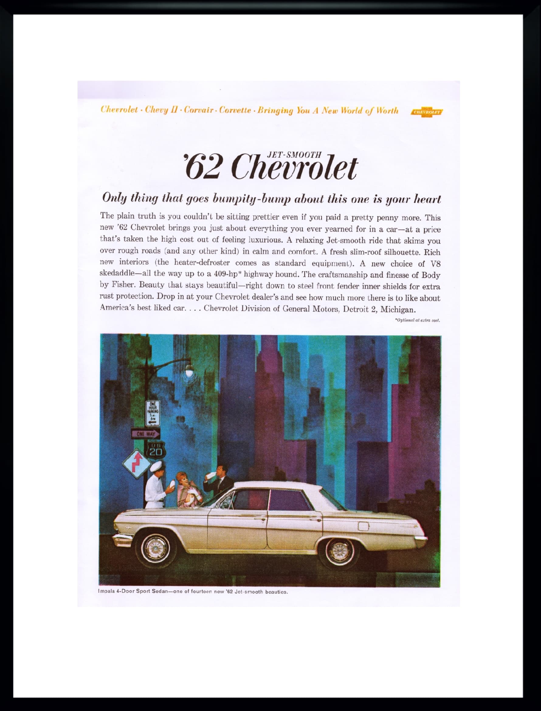 Oprawiona reklama amerykańskiego Chevrolet Impala z 1961 roku