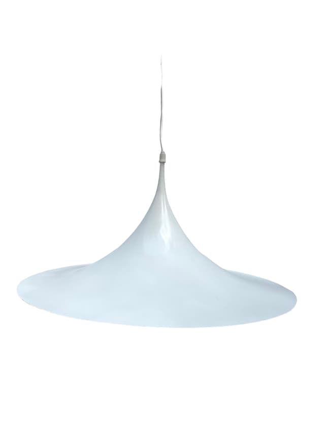 Duża lampa kapelusz w kolorze białym. Blacha lakierowana. - WYMIARY