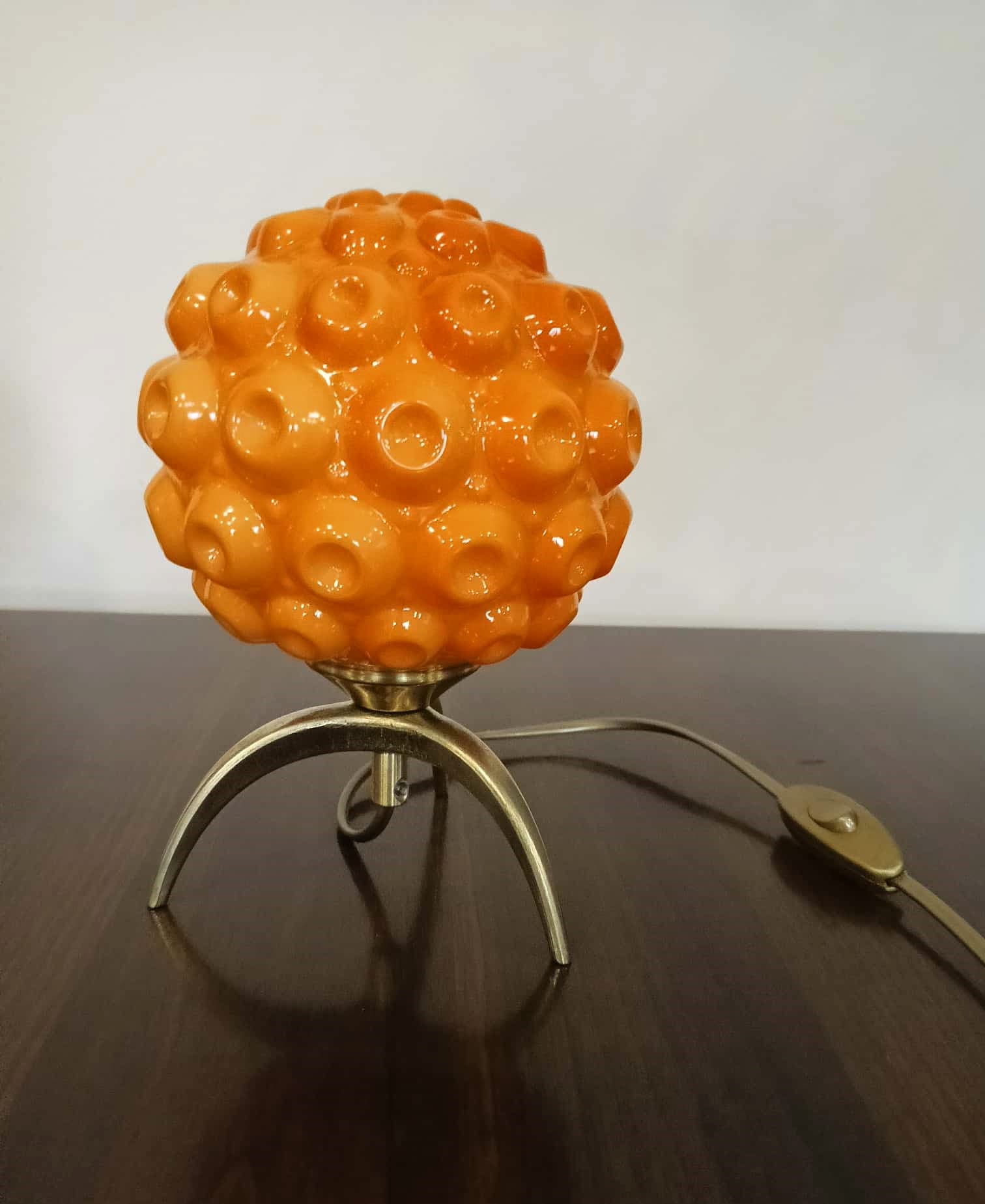 Pair of table lamps Space Age, orange glass, gold brass, Italy, 1970s. - 167828