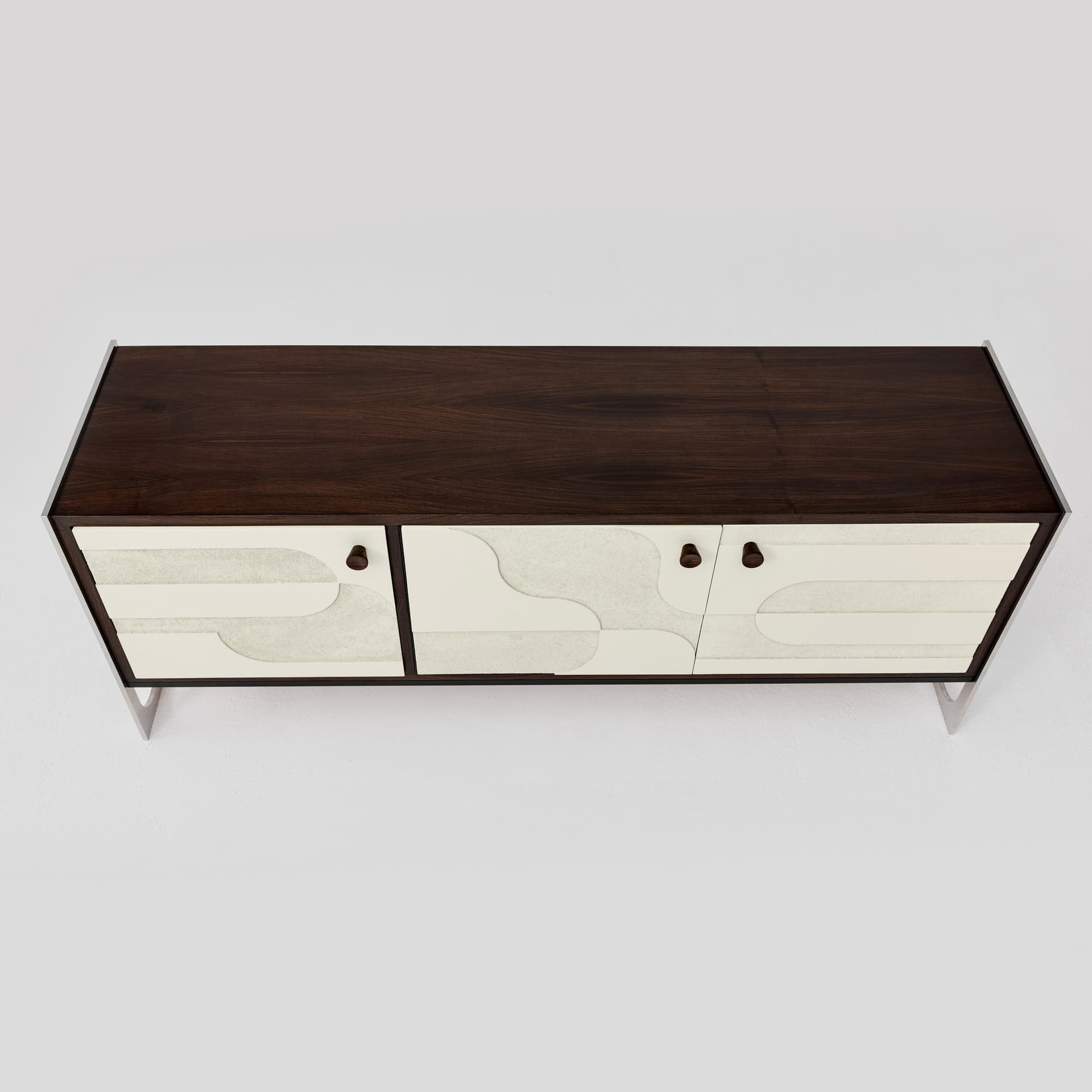 Komoda relief, heban ivory white, stal srebrna, Niemcy, lata 60. - 167908