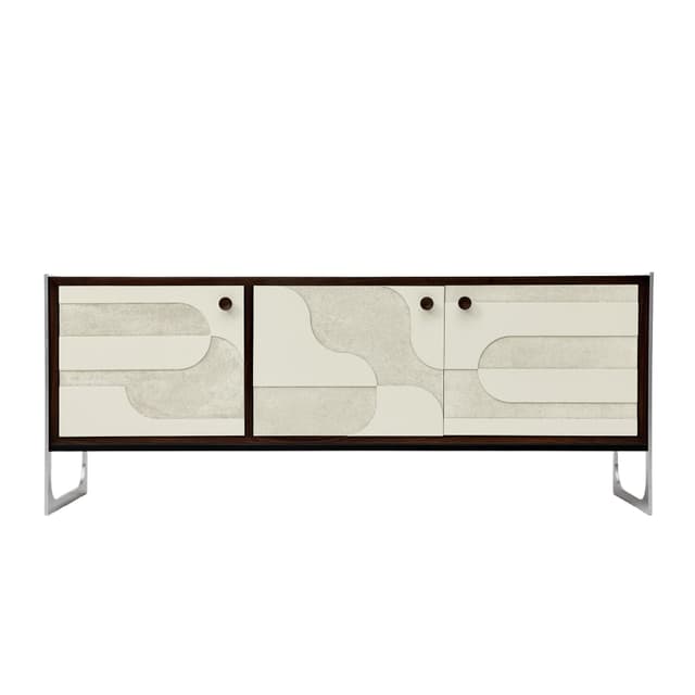 Komoda relief, heban ivory white, stal srebrna, Niemcy, lata 60. - WYMIARY