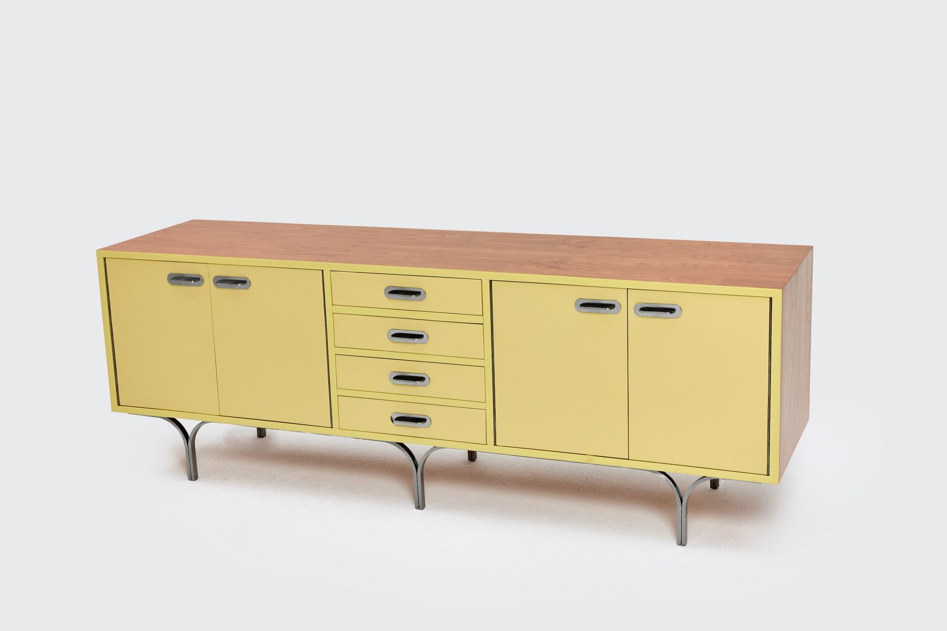 Komoda, pastelowy żółty, drewno lakierowane, stal czarna, Niemcy, lata 60. - 167917