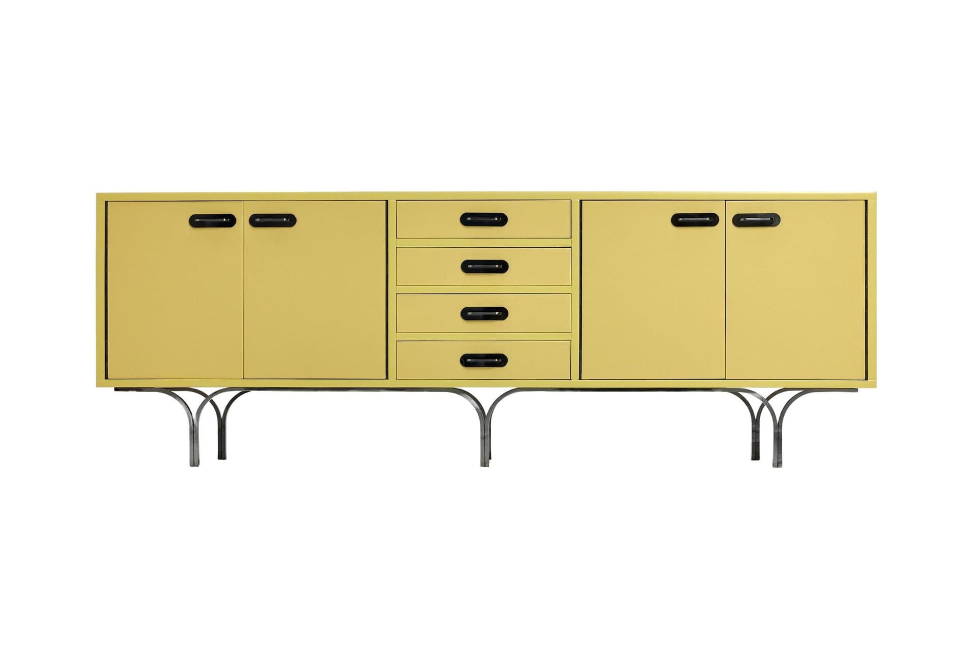 Komoda, pastelowy żółty, drewno lakierowane, stal czarna, Niemcy, lata 60.