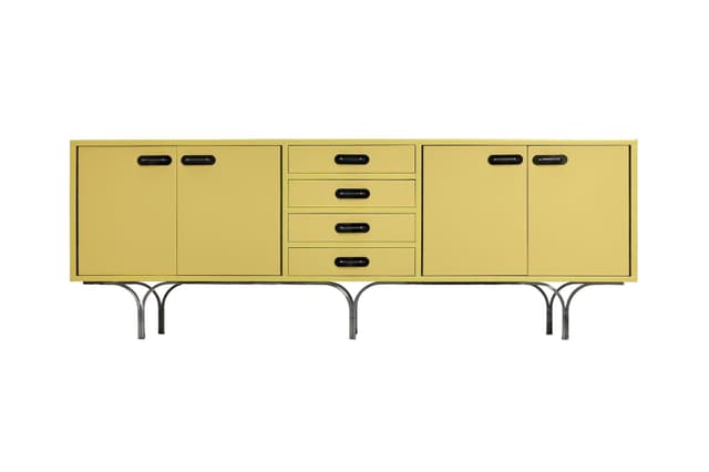 Komoda, pastelowy żółty, drewno lakierowane, stal czarna, Niemcy, lata 60. - WYMIARY