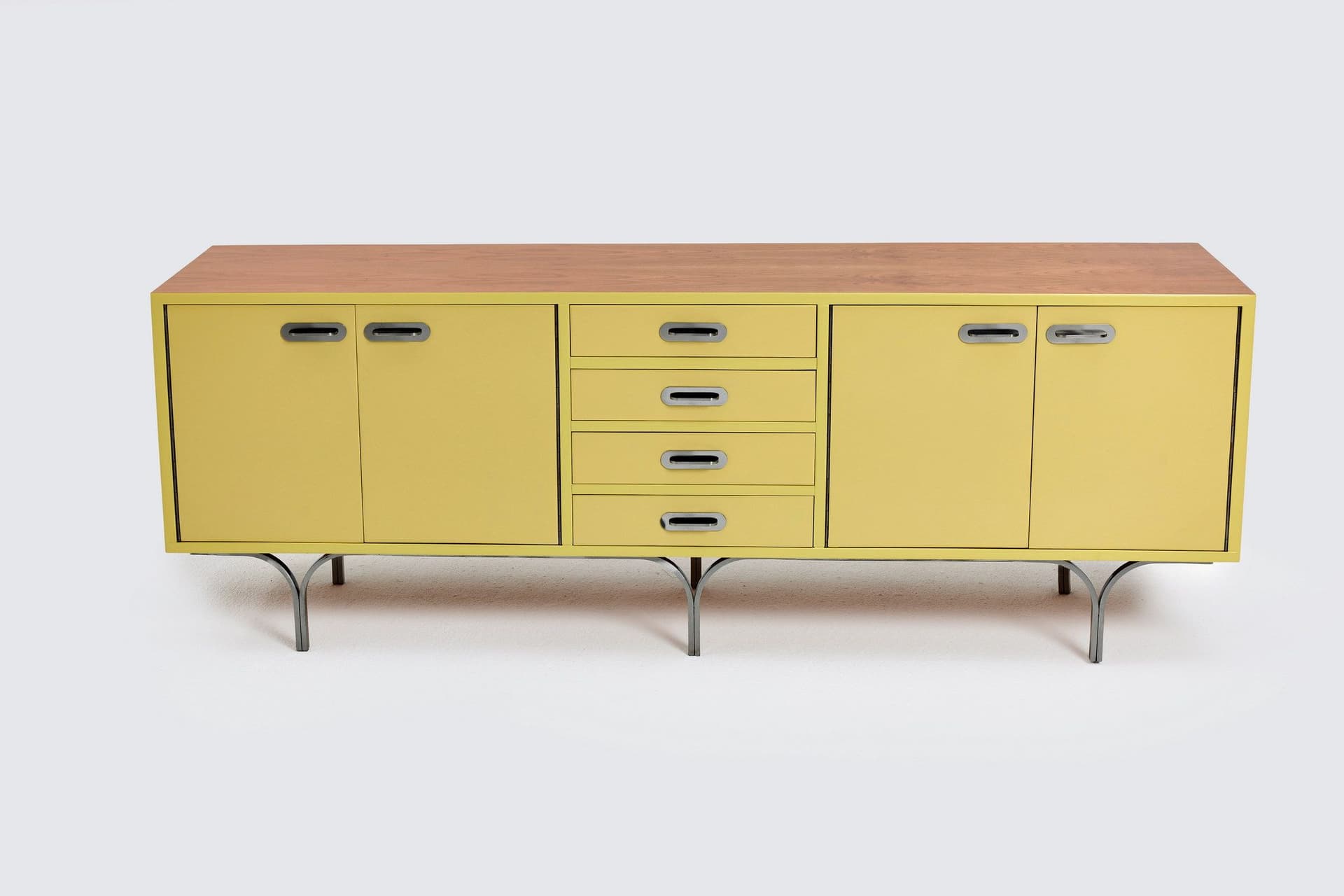 Komoda, pastelowy żółty, drewno lakierowane, stal czarna, Niemcy, lata 60. - 167915