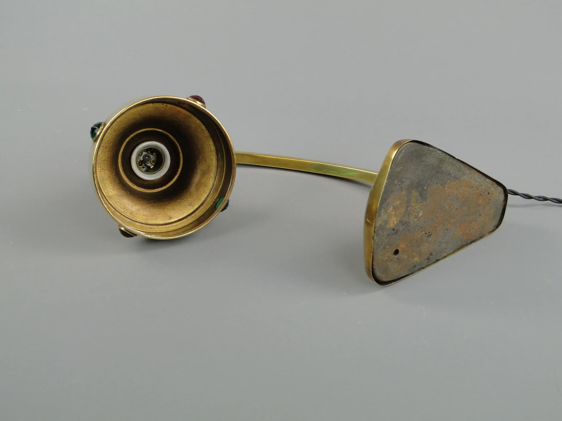 Lampa biurkowa secesyjna, złocista, mosiądz, Szwecja, lata 10. - 10930