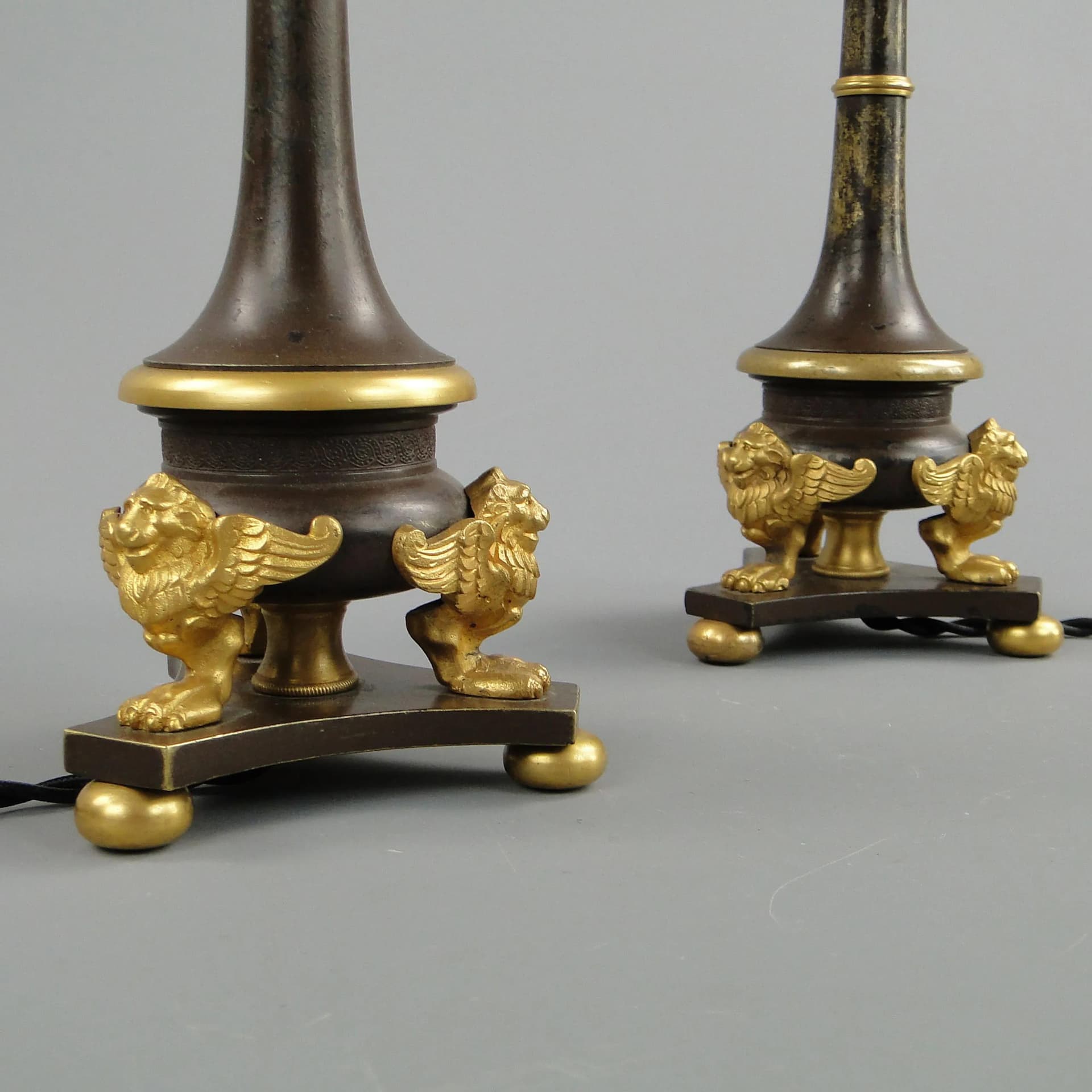 Pair of Empire Table Lamps, patinated dark brown bronze, gilt, Poland, 19th c. - 10915