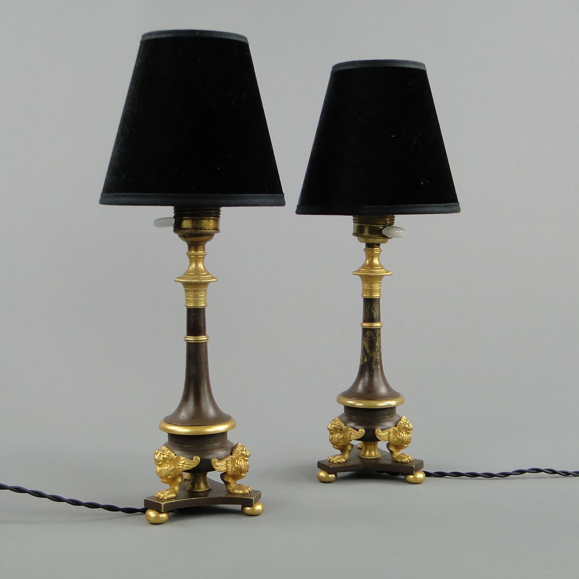 Pair of Empire Table Lamps, patinated dark brown bronze, gilt, Poland, 19th c. - 10914
