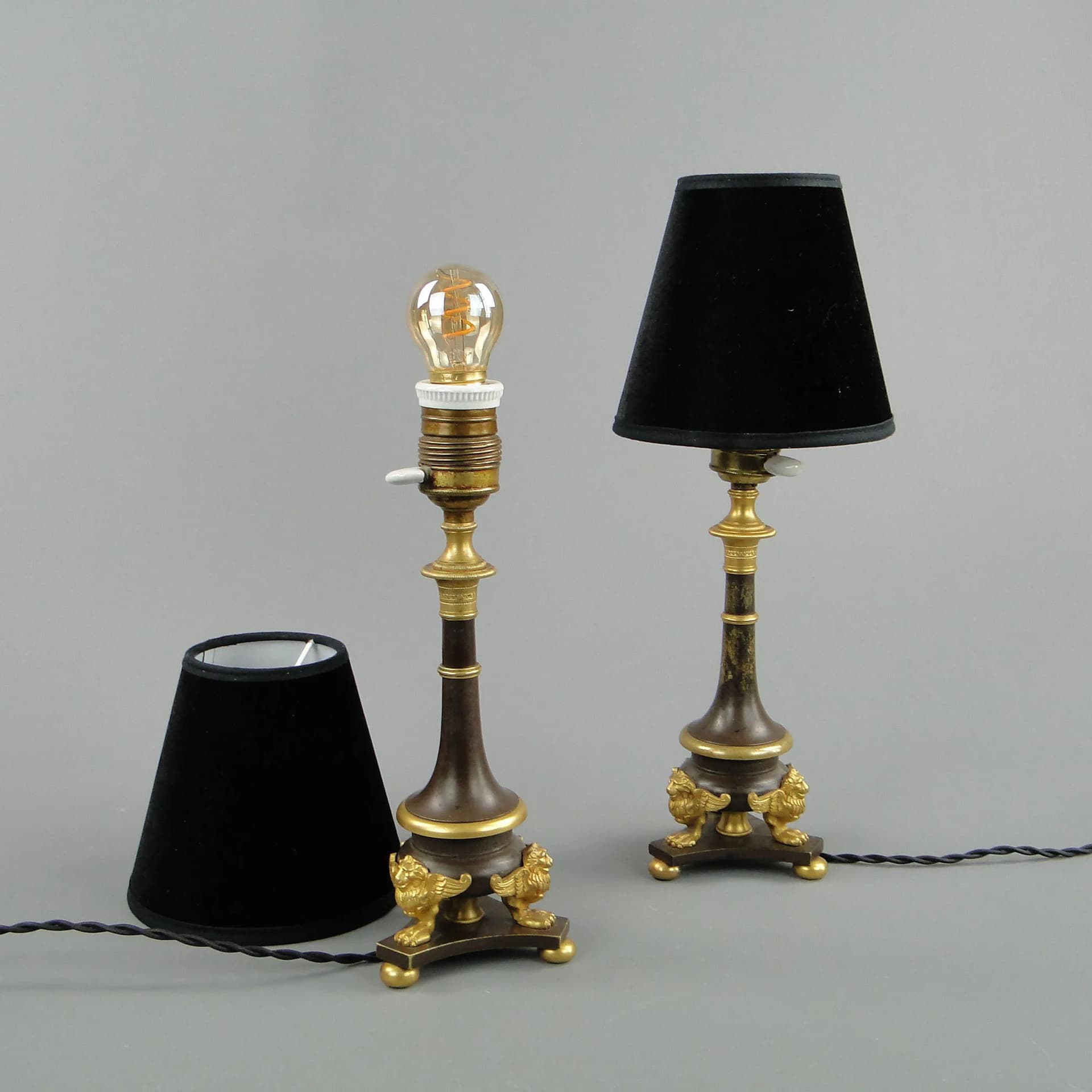 Pair of Empire Table Lamps, patinated dark brown bronze, gilt, Poland, 19th c. - 10920