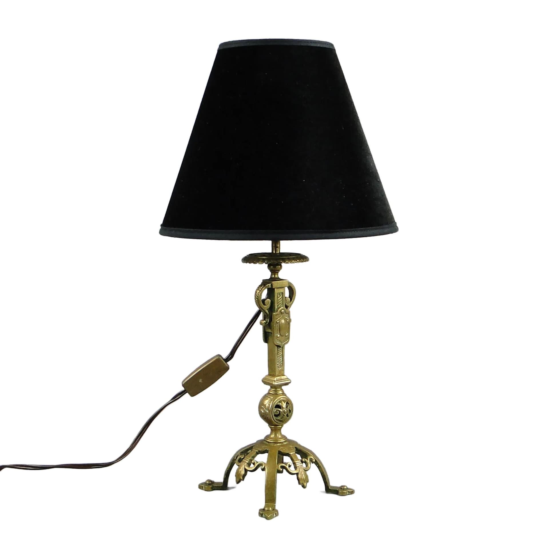 Table Lamp Celtic Revival, black velvet, gilded bronze, Sweden, 1920s