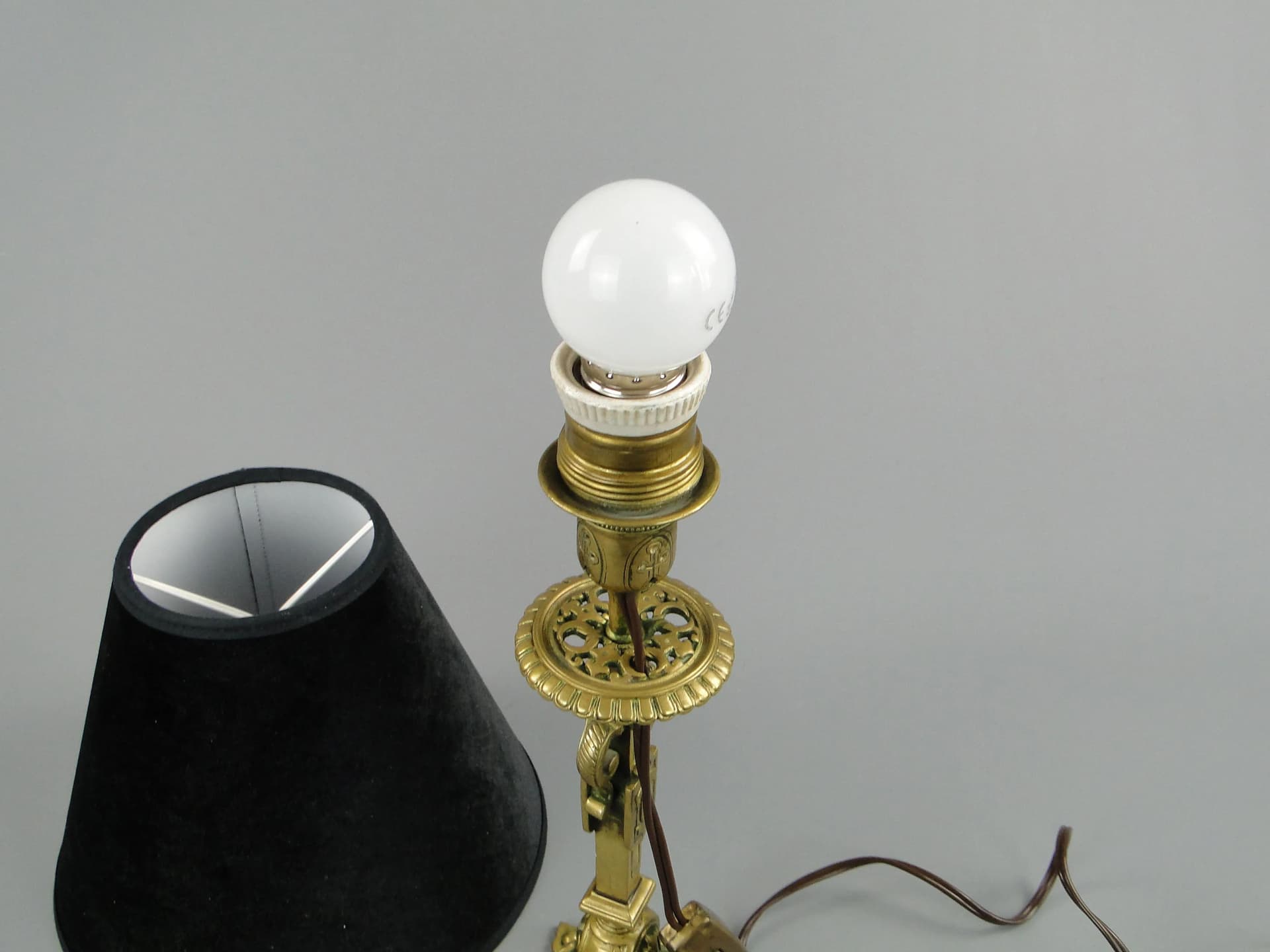 Table Lamp Celtic Revival, black velvet, gilded bronze, Sweden, 1920s - 10899