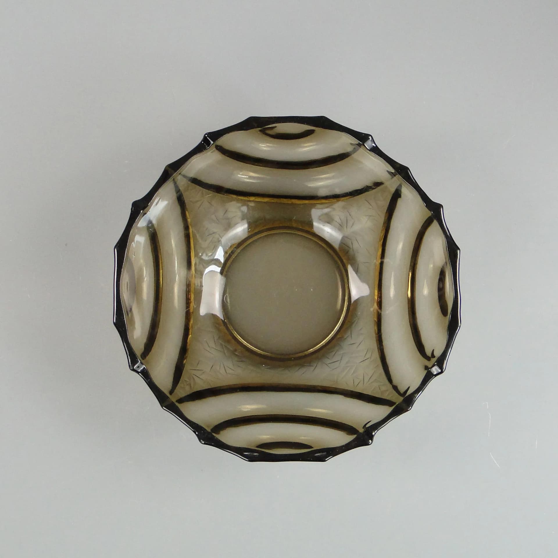 Art Deco Decorative Bowl, grey, pressed glass, Niemen Glassworks, Belarus, 1930s. - 10877