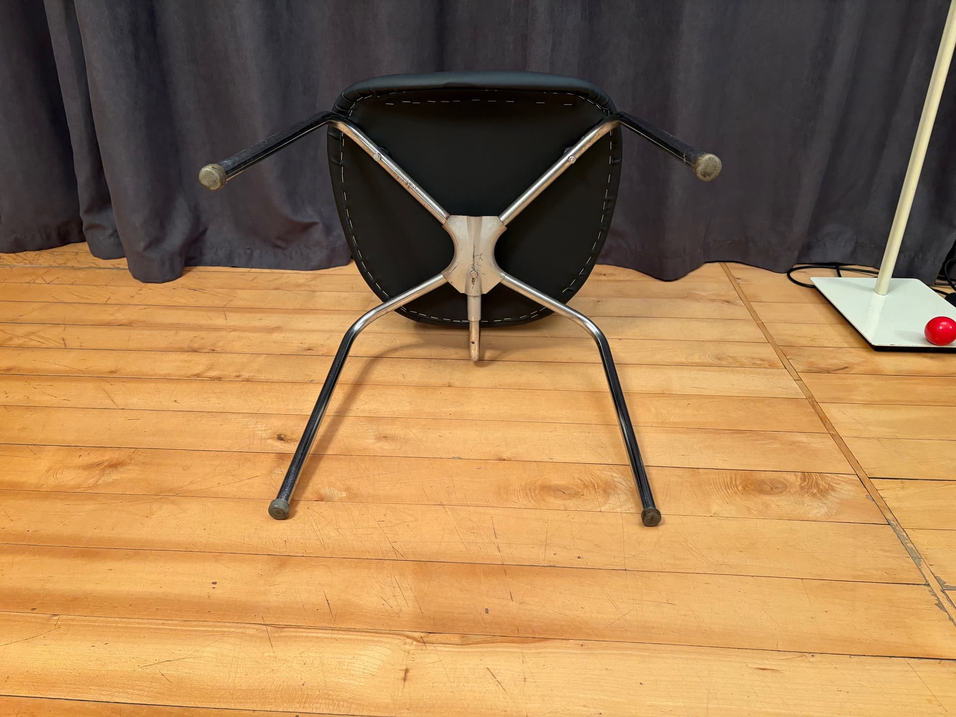 Chair SE 68, black artificial leather, chrome steel, by E. Eiermann, Wilde + Spieth, Germany, 1960s. - 168225