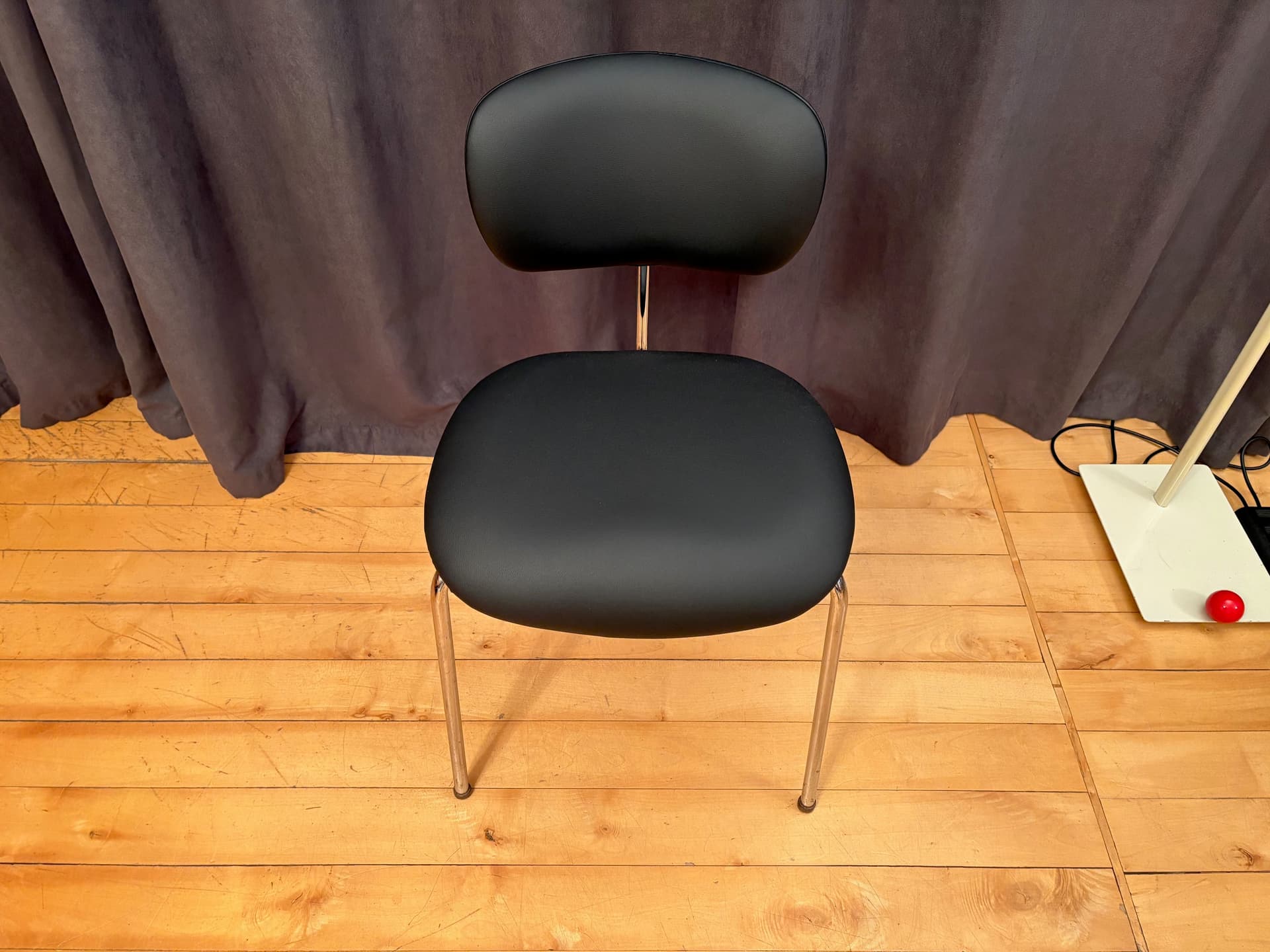 Chair SE 68, black artificial leather, chrome steel, by E. Eiermann, Wilde + Spieth, Germany, 1960s. - 168220