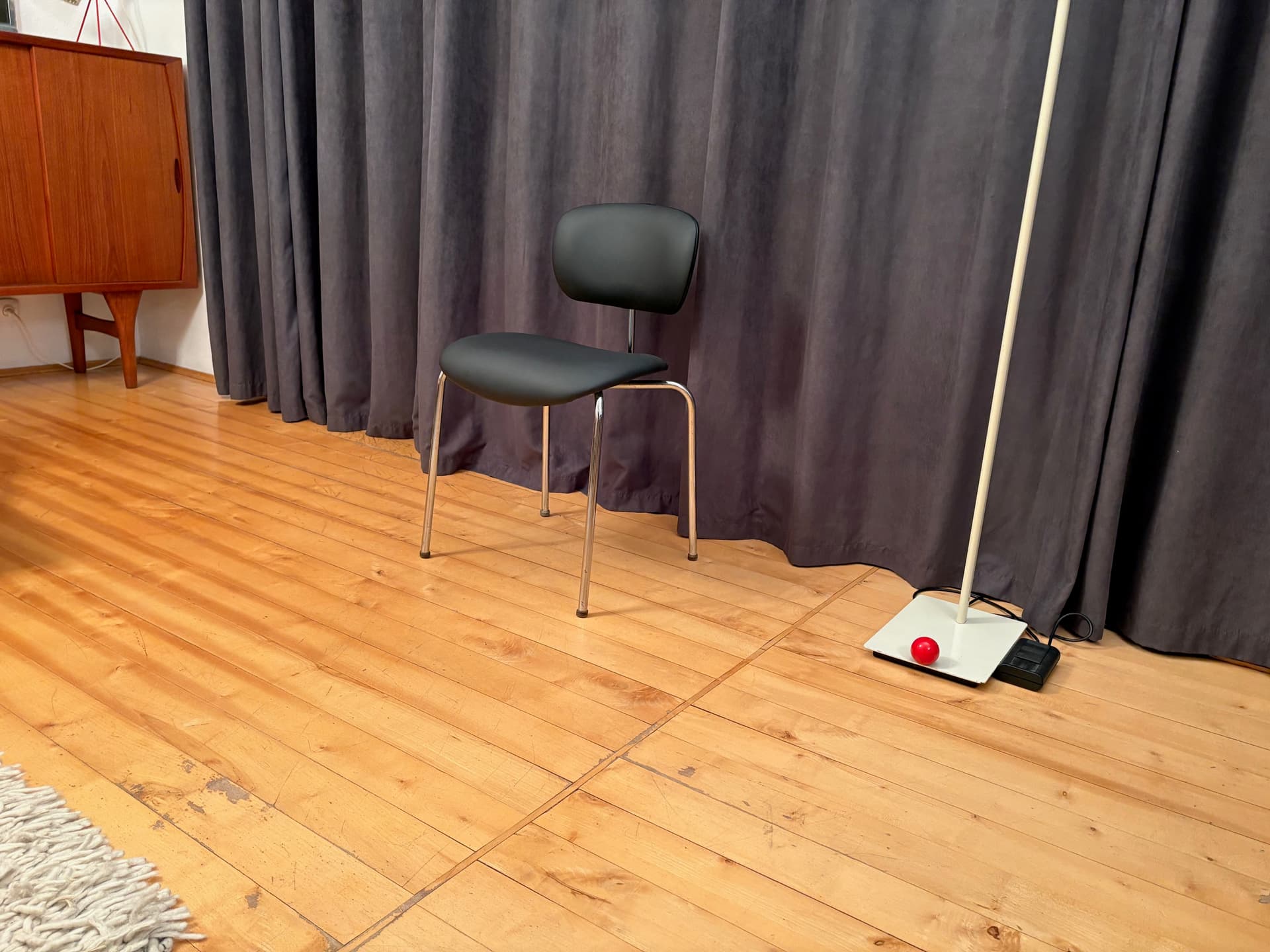 Chair SE 68, black artificial leather, chrome steel, by E. Eiermann, Wilde + Spieth, Germany, 1960s. - 168226