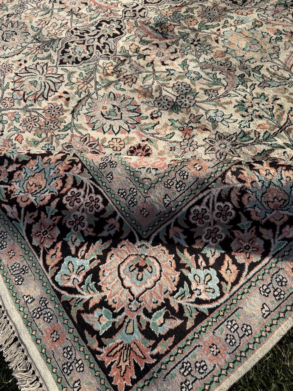 Rug Ghoum, 380x270 cm, ivory, silk, India - 168299