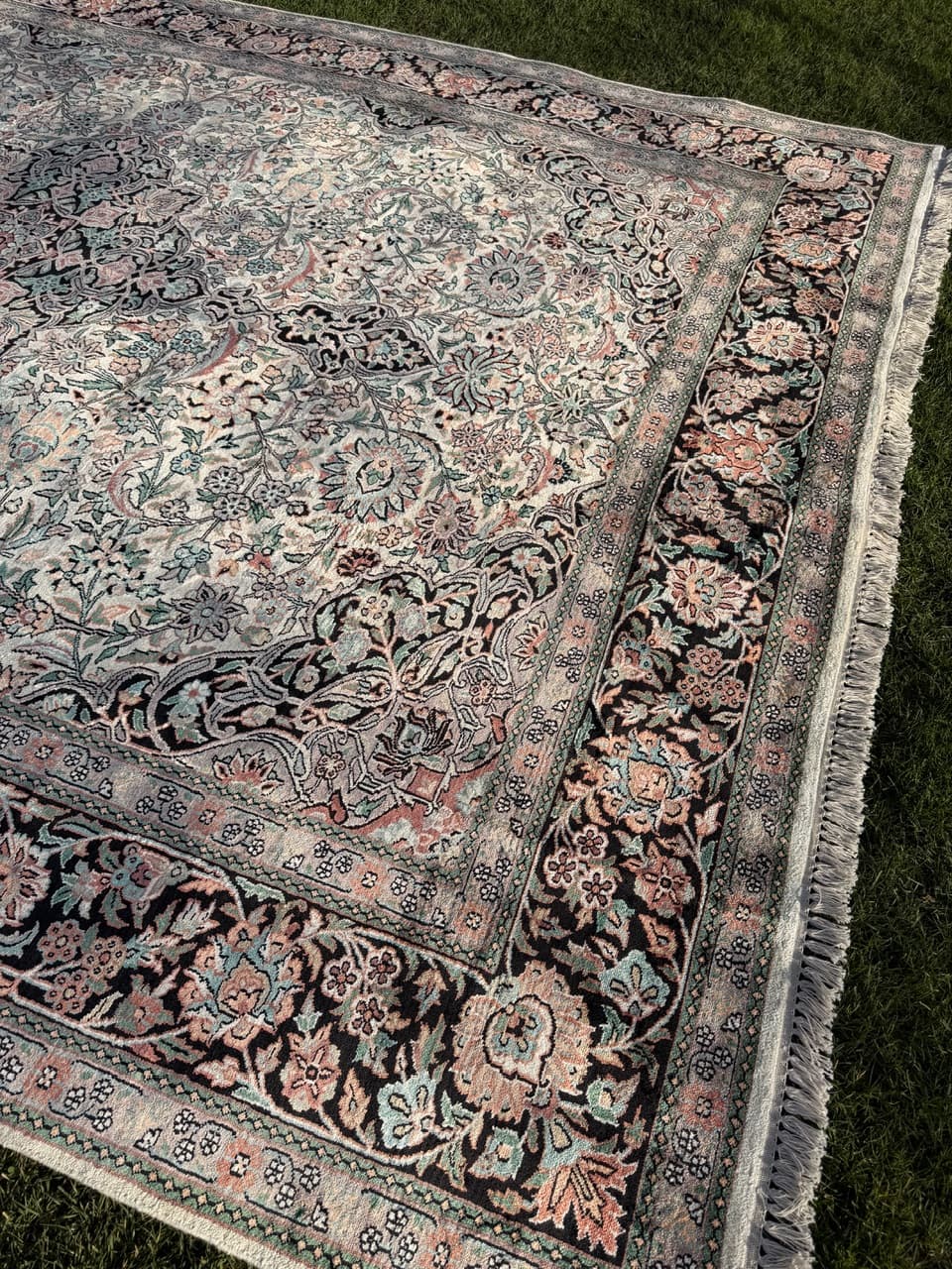 Rug Ghoum, 380x270 cm, ivory, silk, India - 168306