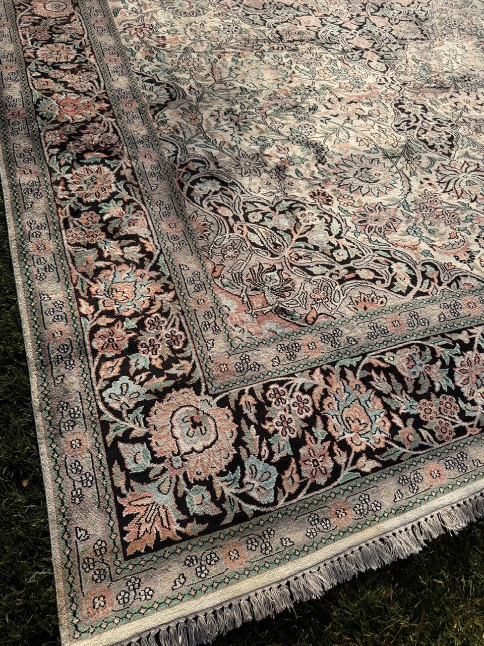 Rug Ghoum, 380x270 cm, ivory, silk, India - 168307