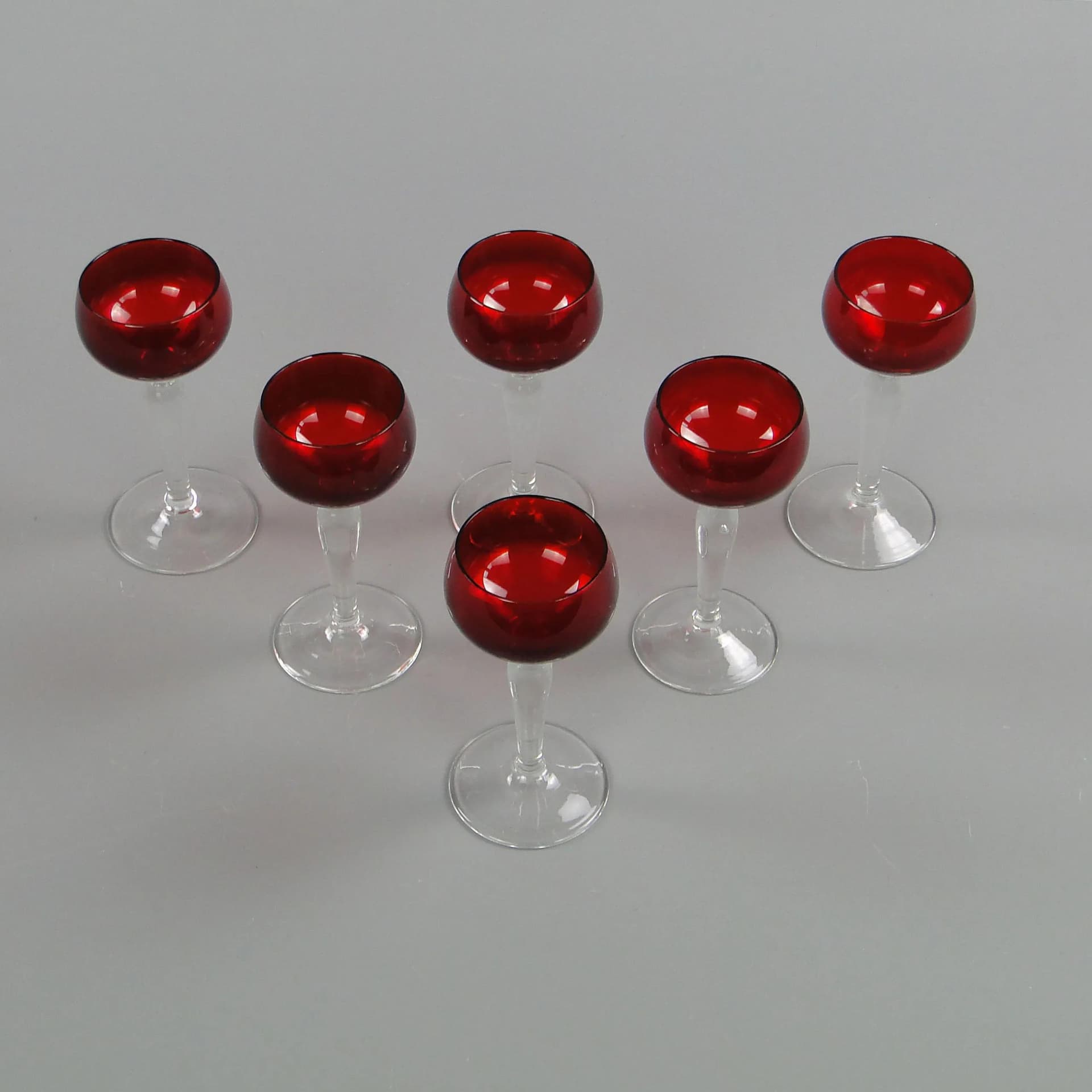 Set of liqueur glasses, ruby, glass, Denmark, 1960s - 11036