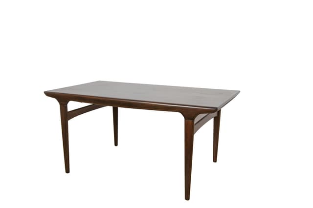 Stół rozkładany, teak brązowy ciemny, proj. J. Andersen, Uldum Møbelfabrik, Dania, lata 60. - WYMIARY