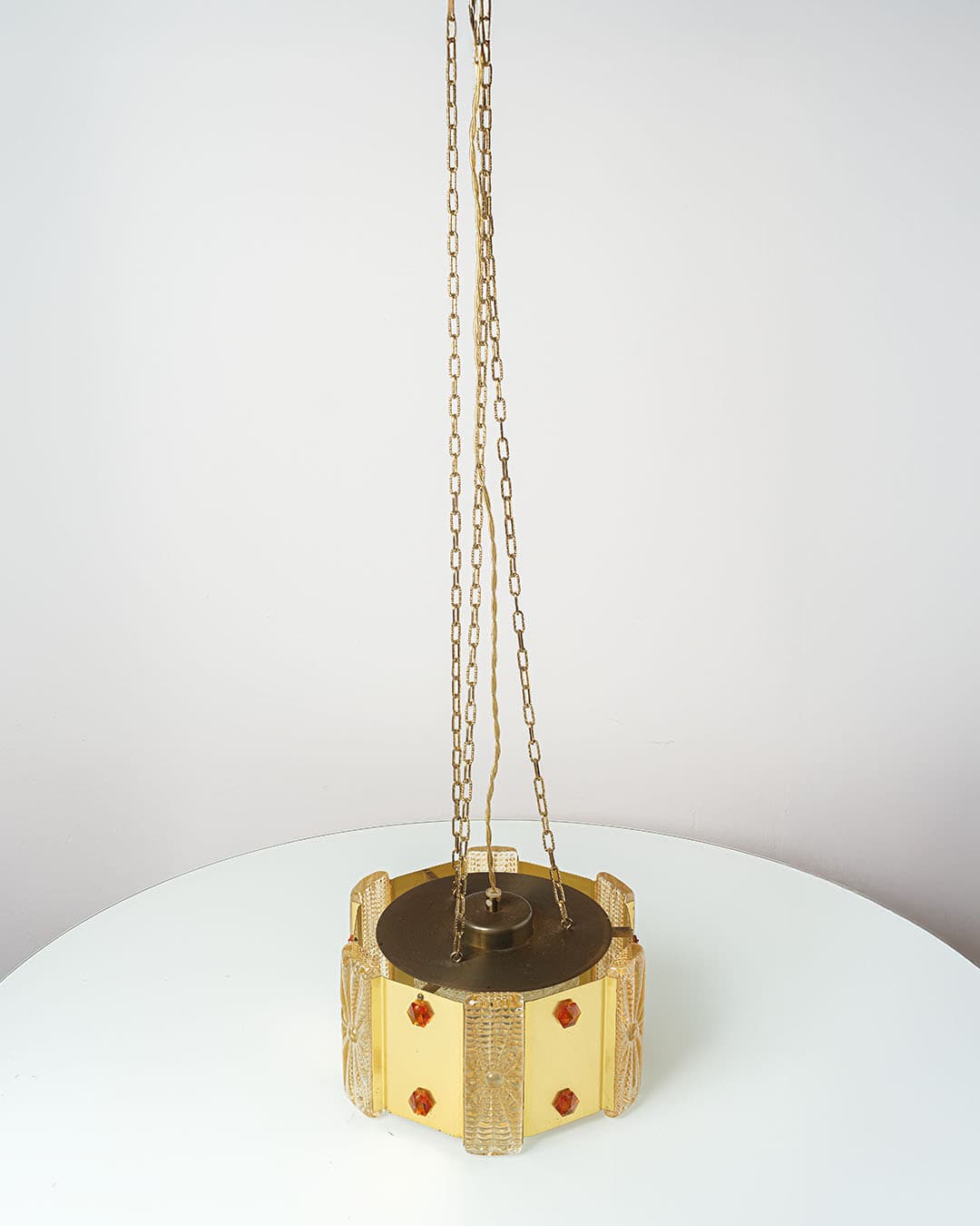 Pendant Lamp Aladdin, golden, metal glass, Vitrika, Denmark, 1960s. - 168429