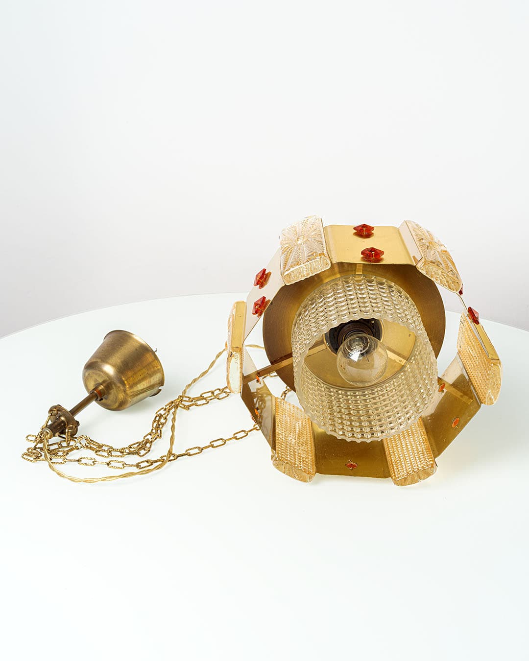 Pendant Lamp Aladdin, golden, metal glass, Vitrika, Denmark, 1960s. - 168427