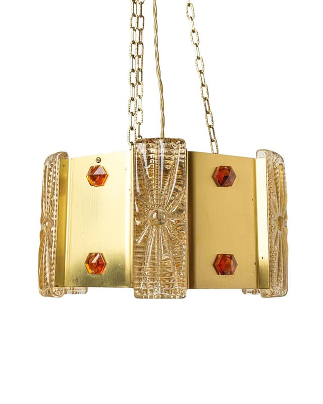 Pendant Lamp Aladdin, golden, metal glass, Vitrika, Denmark, 1960s. - DIMENSION