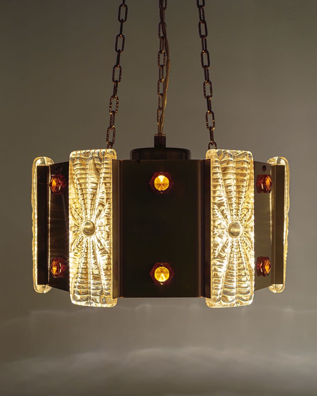 Pendant Lamp Aladdin, golden, metal glass, Vitrika, Denmark, 1960s. - 168420
