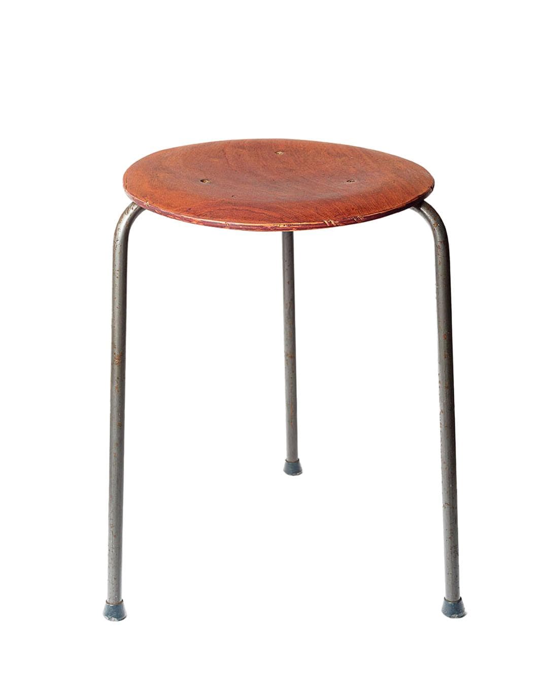 Taboret, teak brązowy, stal szara, Dania, lata 70.