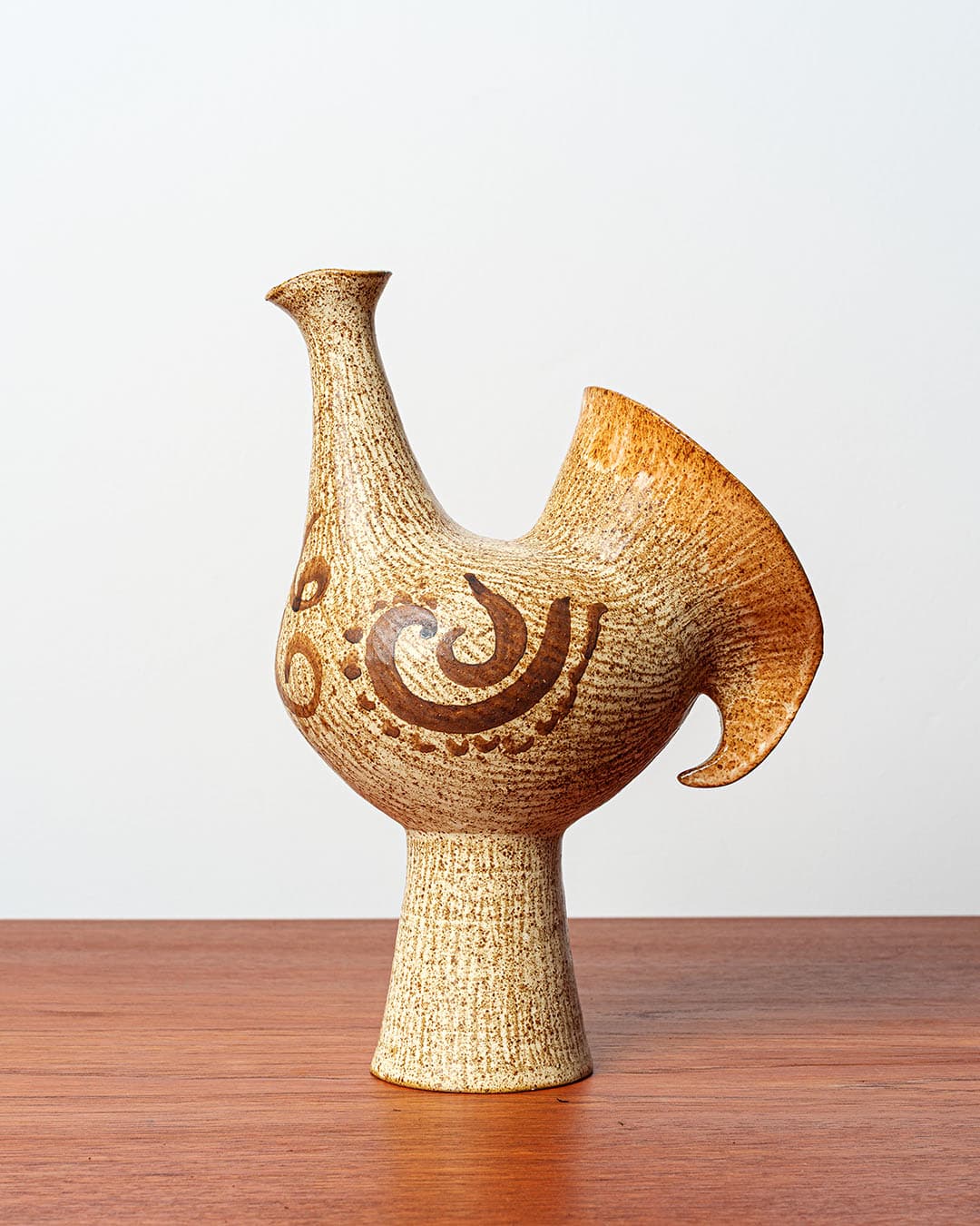 Rzeźba ptak, beżowy, ceramika szamotowa, Dania, lata 70. - 168483