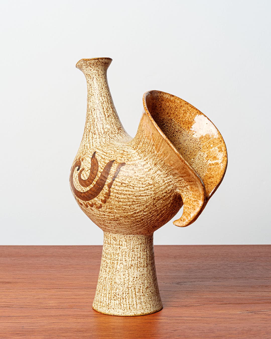 Rzeźba ptak, beżowy, ceramika szamotowa, Dania, lata 70. - 168484