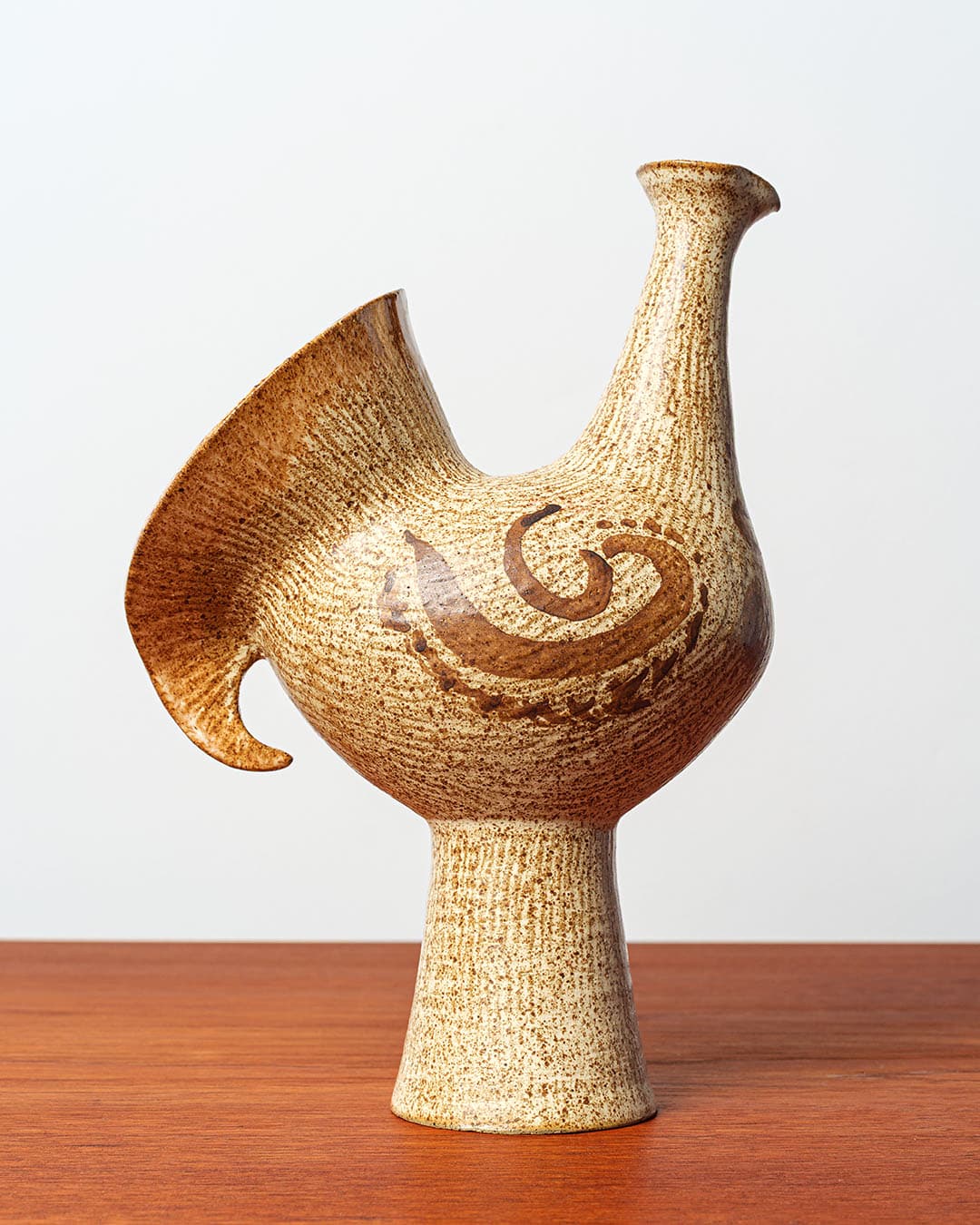 Rzeźba ptak, beżowy, ceramika szamotowa, Dania, lata 70. - 168487