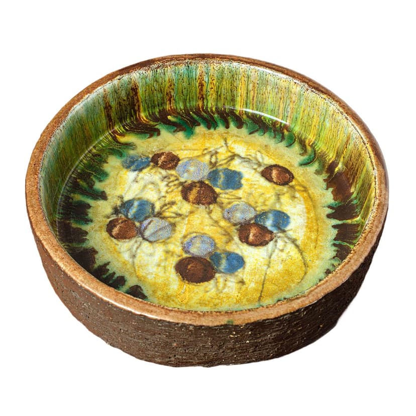 Decorative bowl, multicolor, chamotte stoneware, Denmark, 1970s.