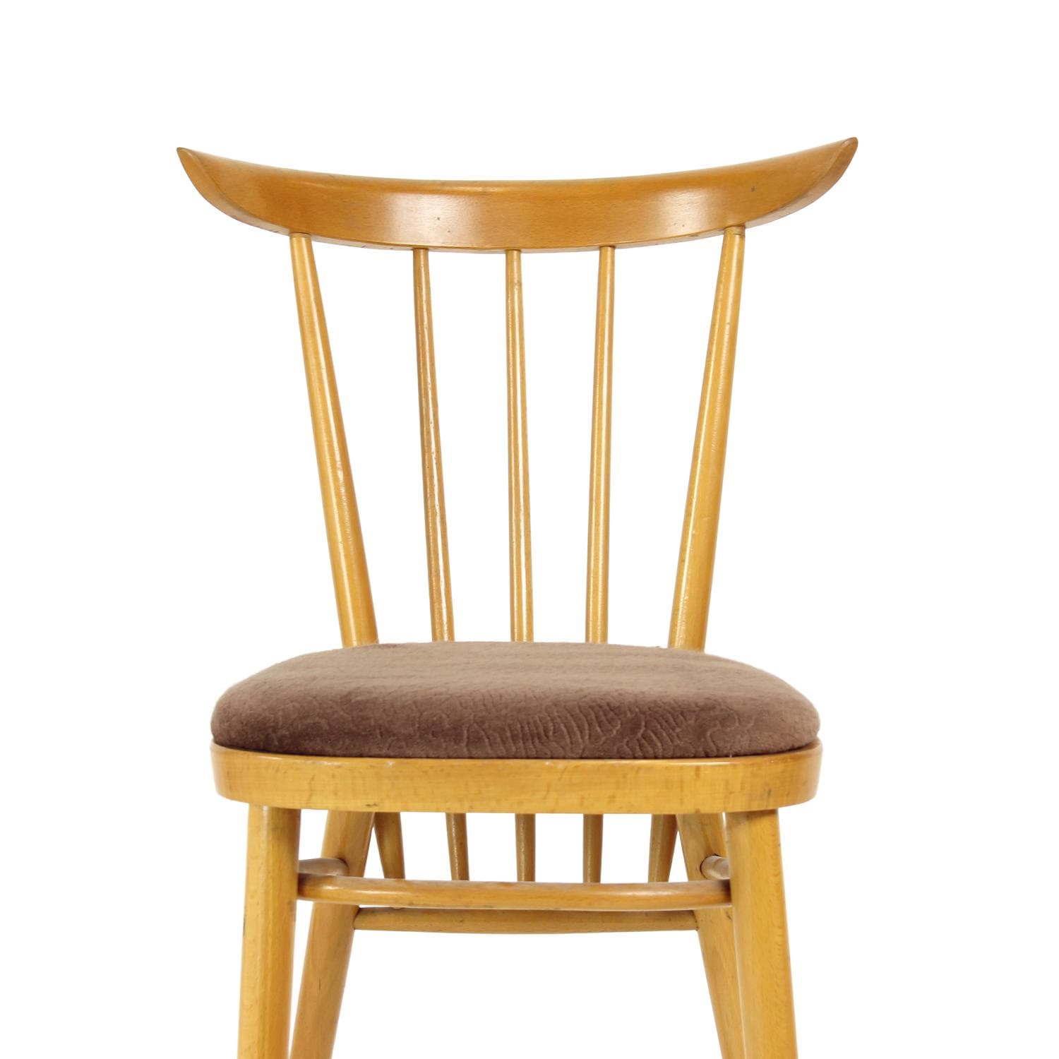 Zestaw czterech krzeseł do jadalni, dąb brązowy jasny, velvet brązowy, Tatra Nabytok, Czechosłowacja, lata 60. - 170026