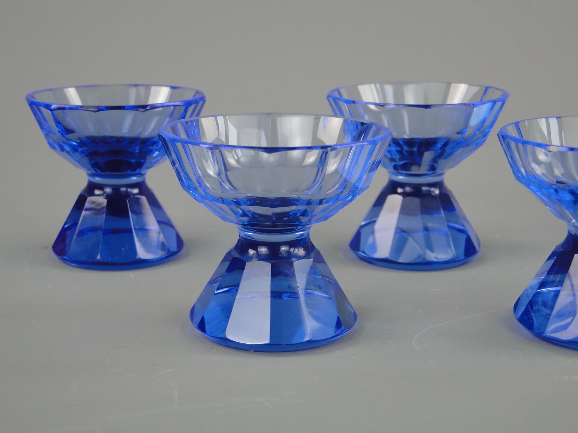 Set of glasses, Art Deco, blue crystal, Czech Republic, 1920s - 10974