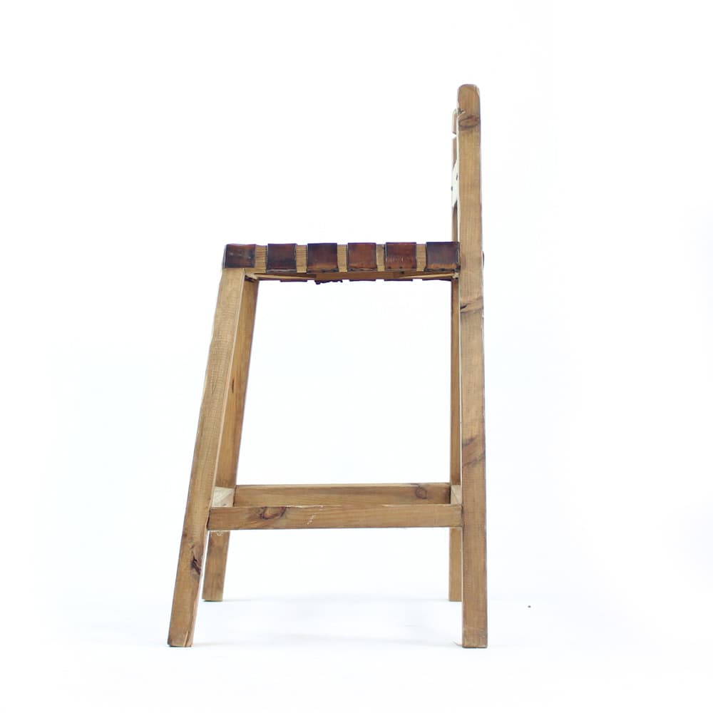 Stołek barowy, dąb jasnobrązowy, skóra rdzawobrązowa, Czechosłowacja, lata 50. - 168742