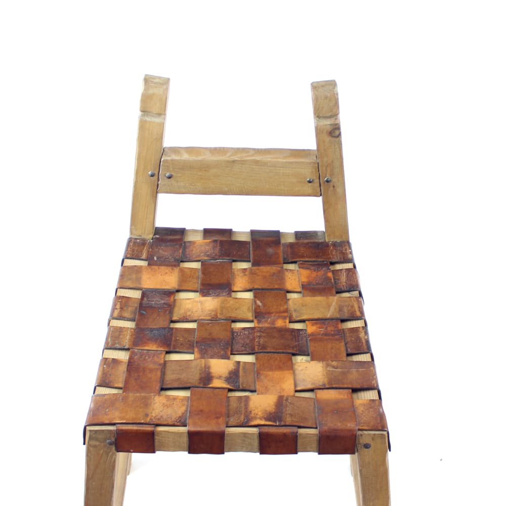 Stołek barowy, dąb jasnobrązowy, skóra rdzawobrązowa, Czechosłowacja, lata 50. - 168751