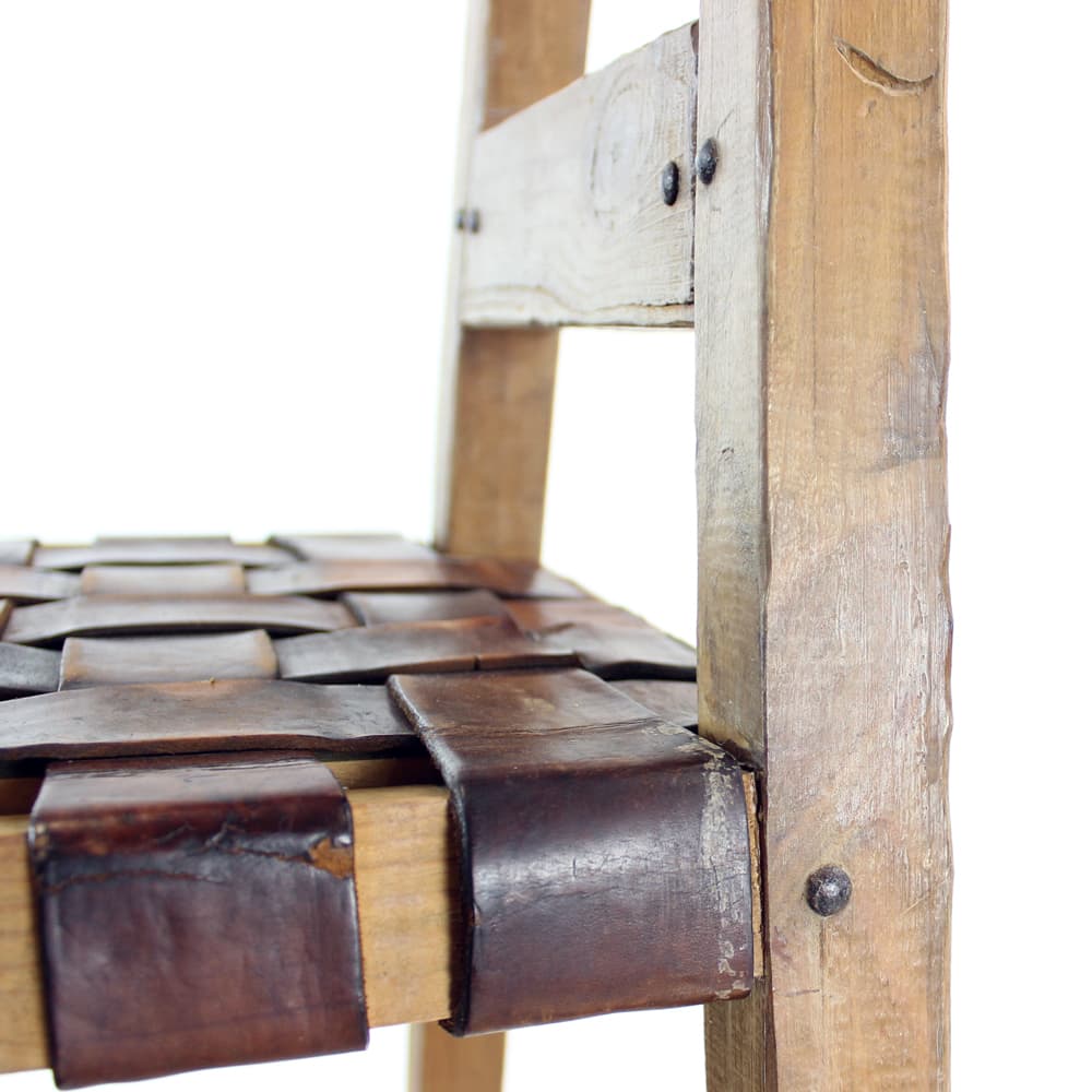 Stołek barowy, dąb jasnobrązowy, skóra rdzawobrązowa, Czechosłowacja, lata 50. - 168748