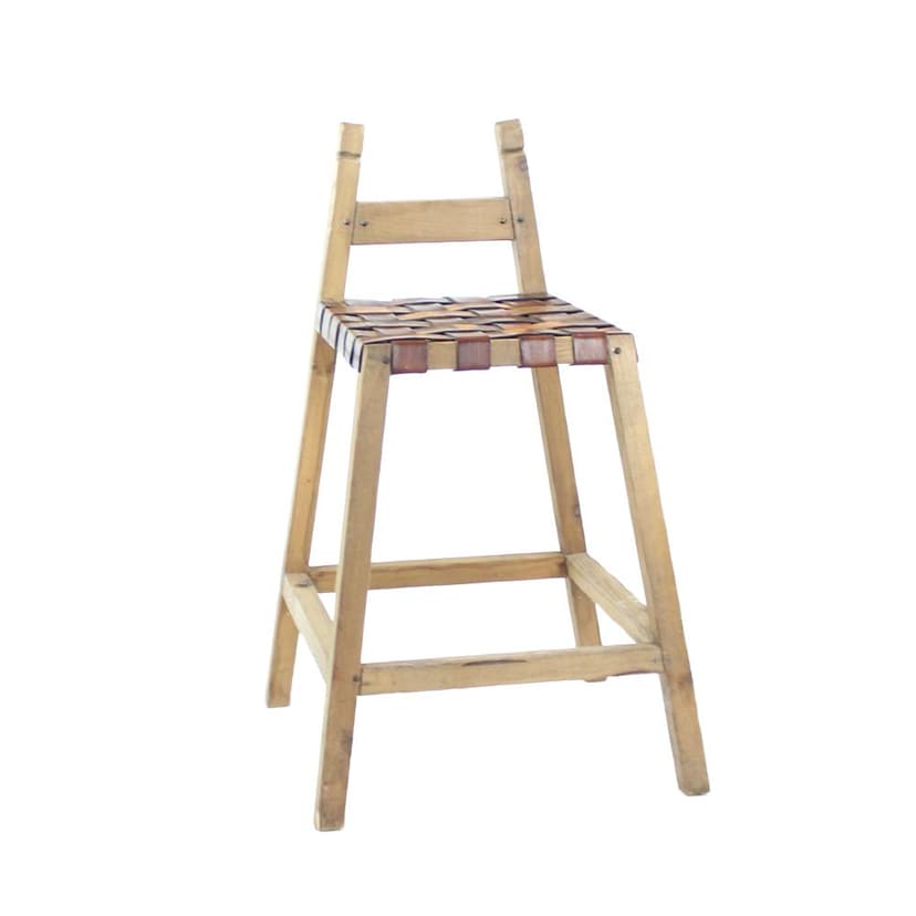 Stołek barowy, dąb jasnobrązowy, skóra rdzawobrązowa, Czechosłowacja, lata 50.