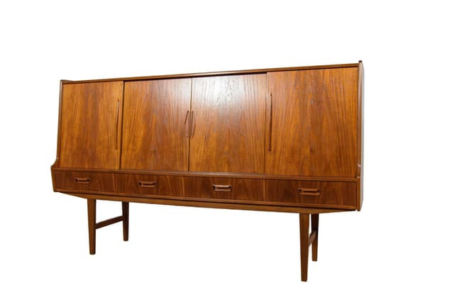 Komoda highboard, teak brązowy, Farso Mobelfabrik, Dania, lata 60. - WYMIARY