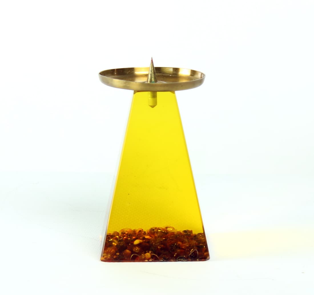 Świecznik, bursztynowy, żywica, mosiądz, Czechy, lata 60. - 168875