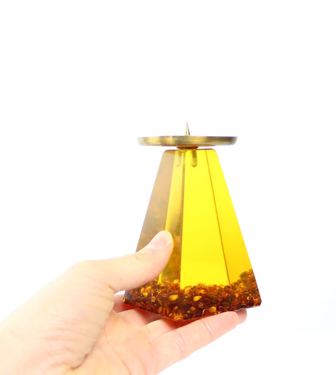 Świecznik, bursztynowy, żywica, mosiądz, Czechy, lata 60. - 168876