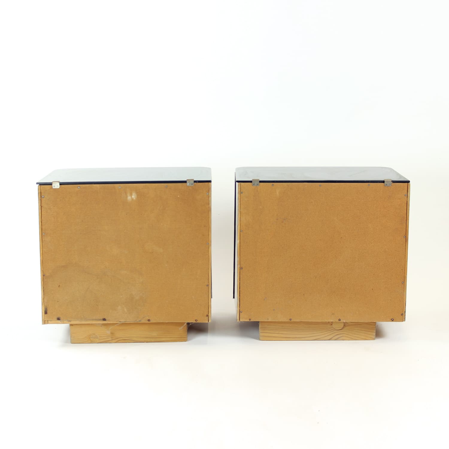 Set of Two Nightstands, black glass, reddish-brown wood, Czechoslovakia, 1960s. - 168882