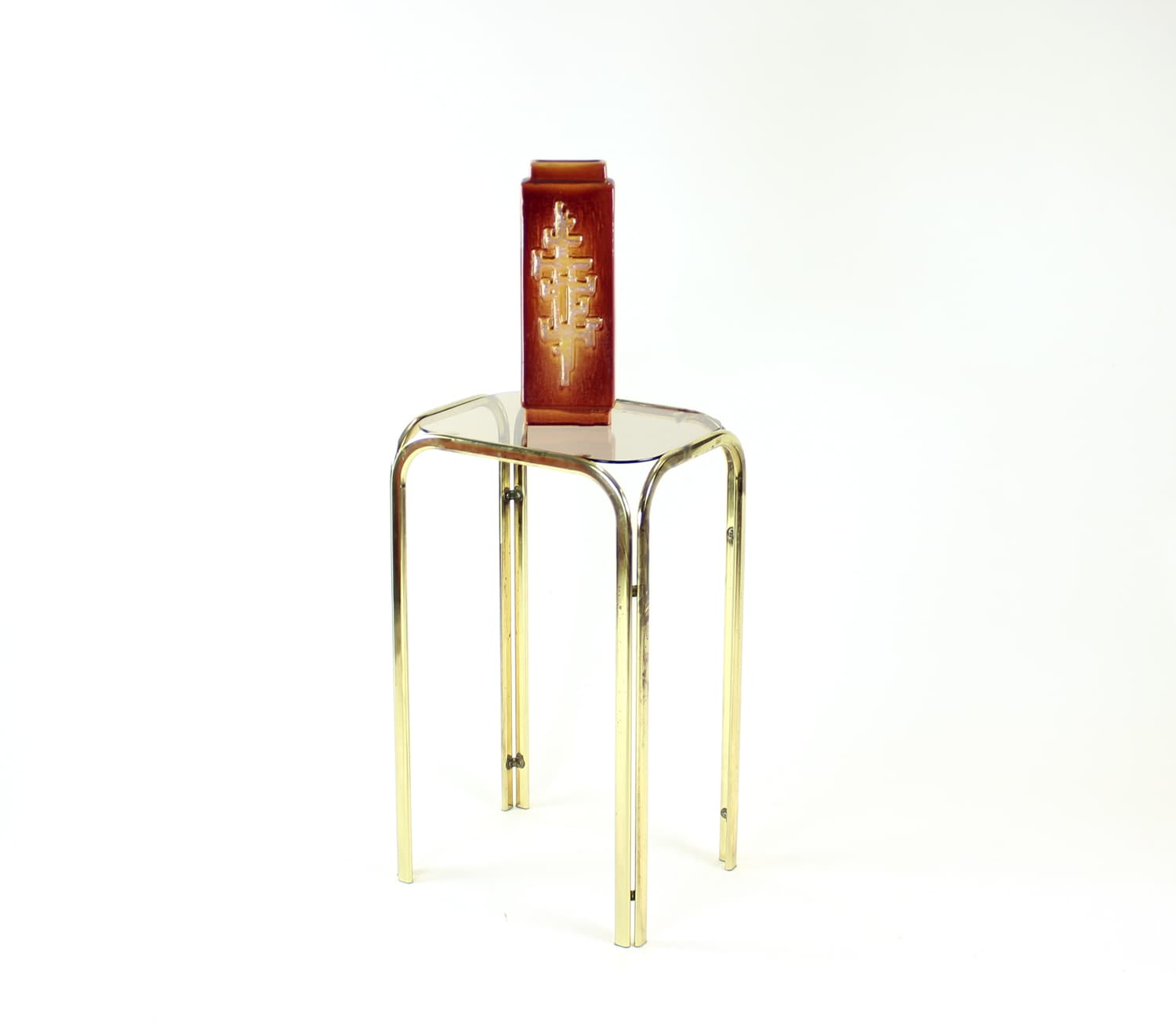 Side table, golden brass, smoked glass, Czechoslovakia, 1970s. - 168890