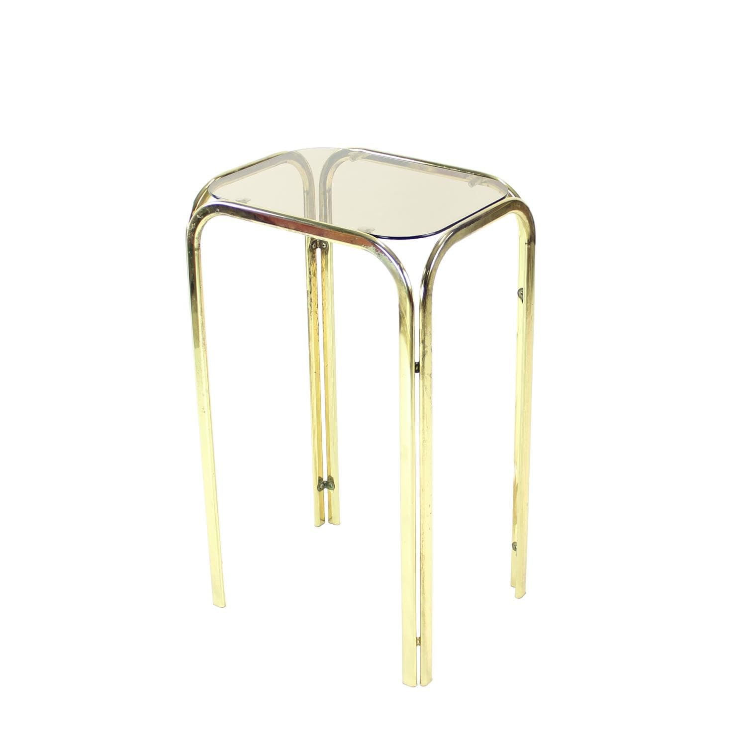 Side table, golden brass, smoked glass, Czechoslovakia, 1970s.